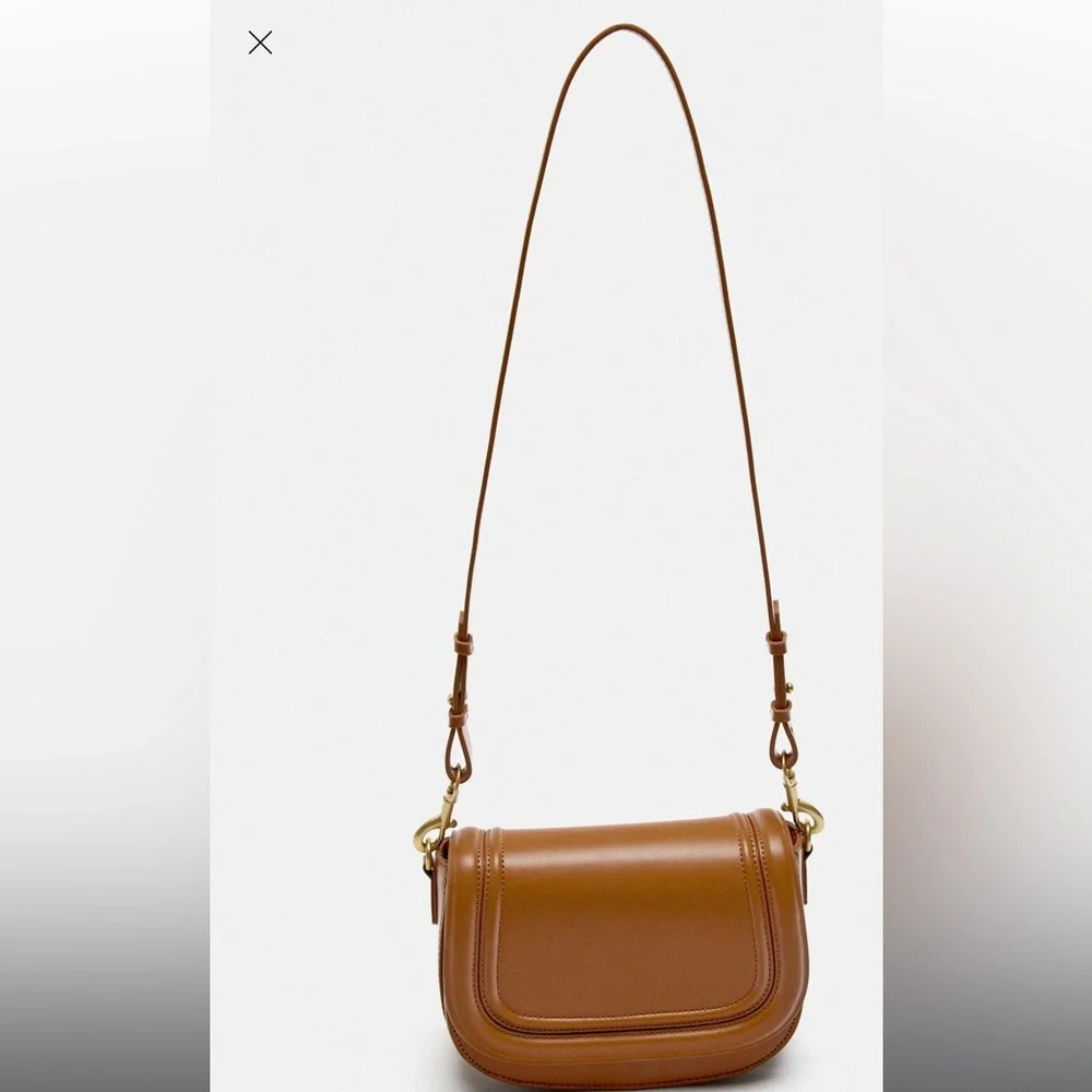 ZARA Cognac Brown Structured Crossbody Bag Gold Hardware - Picture 6 of 6